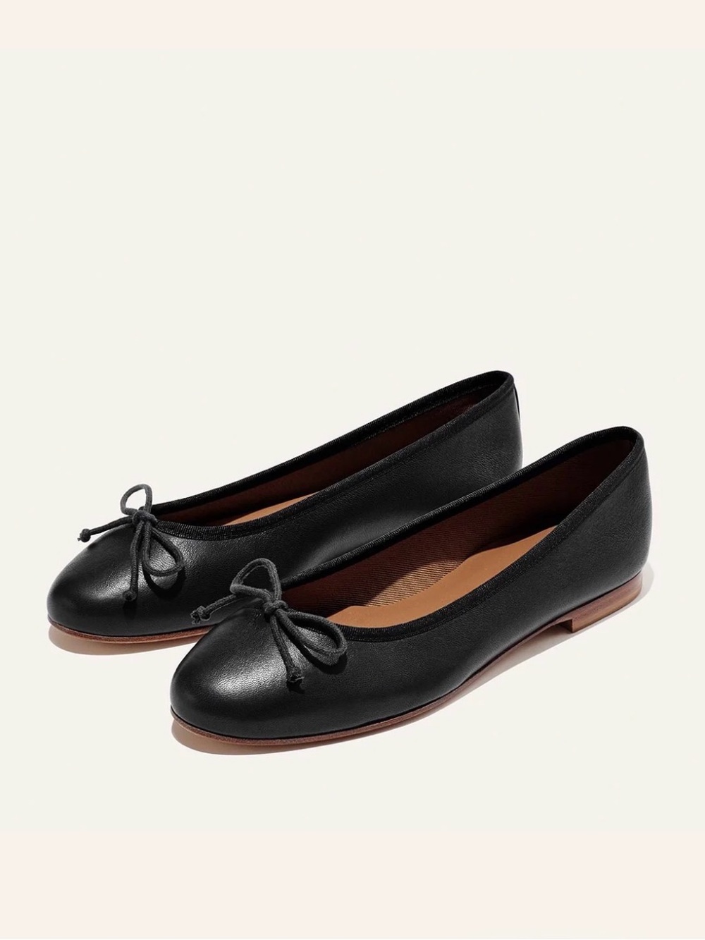 Margaux Black Leather Bow Ballet Demi Flats